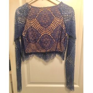 For Love and Lemons Blue Mesh Lace Top